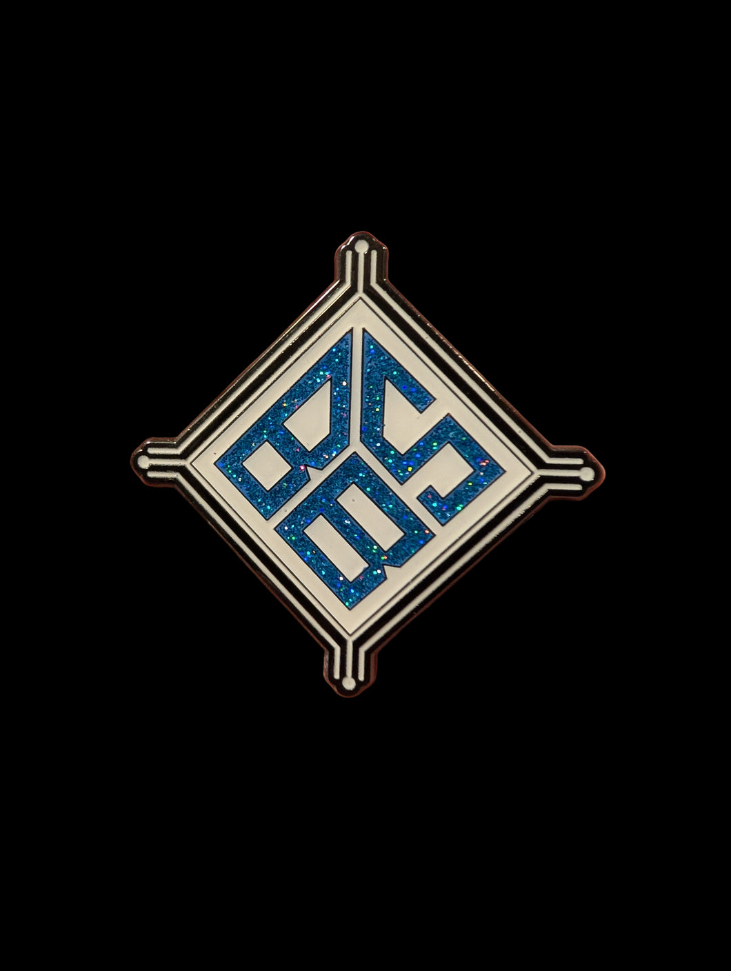 Blue & White Glitter Geometric Logo Pin